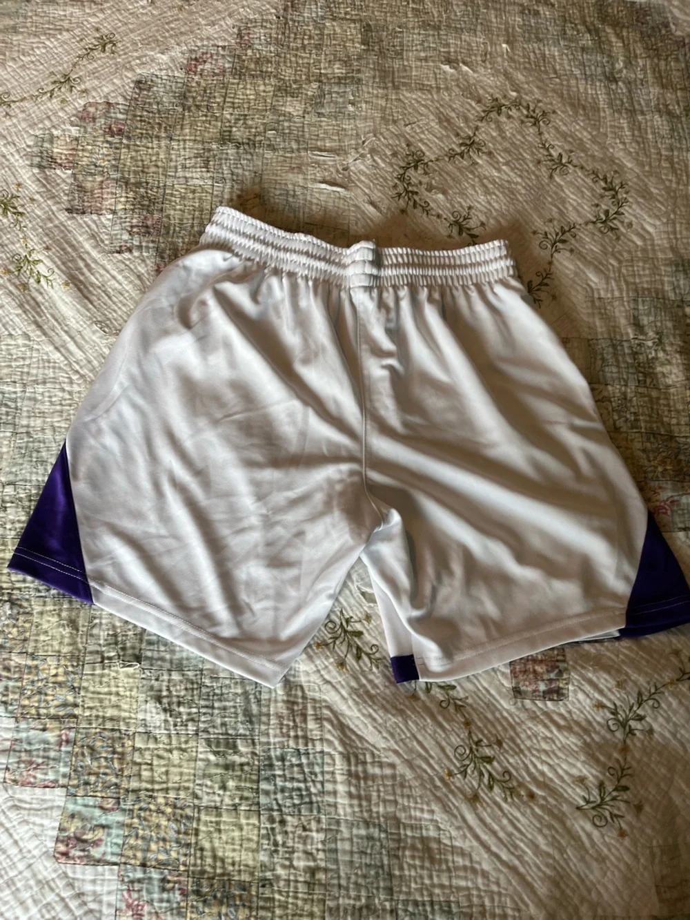 Women’s Nike White Athletic Shorts with Purple Medium